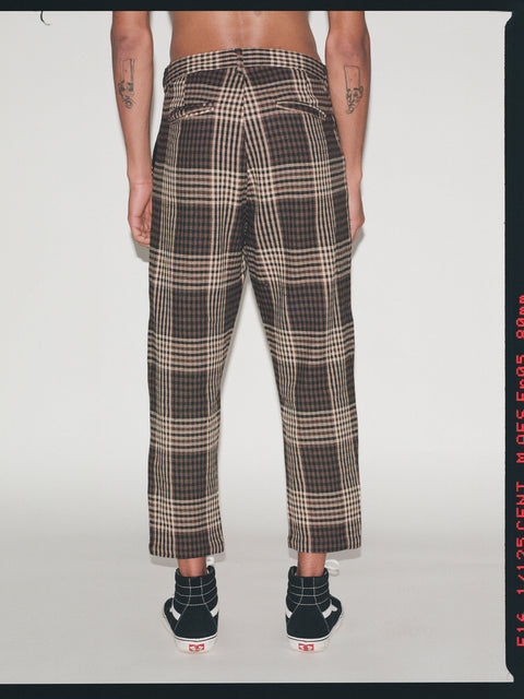 Plaid Ankle Cut Trousers - Brown