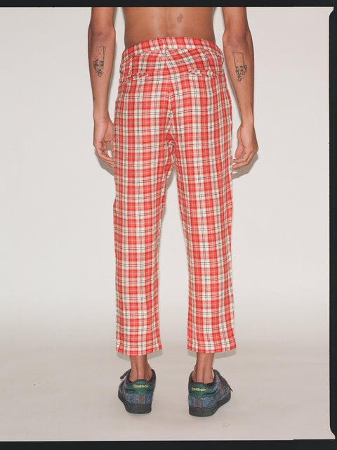 Plaid Ankle Cut Trousers - Red