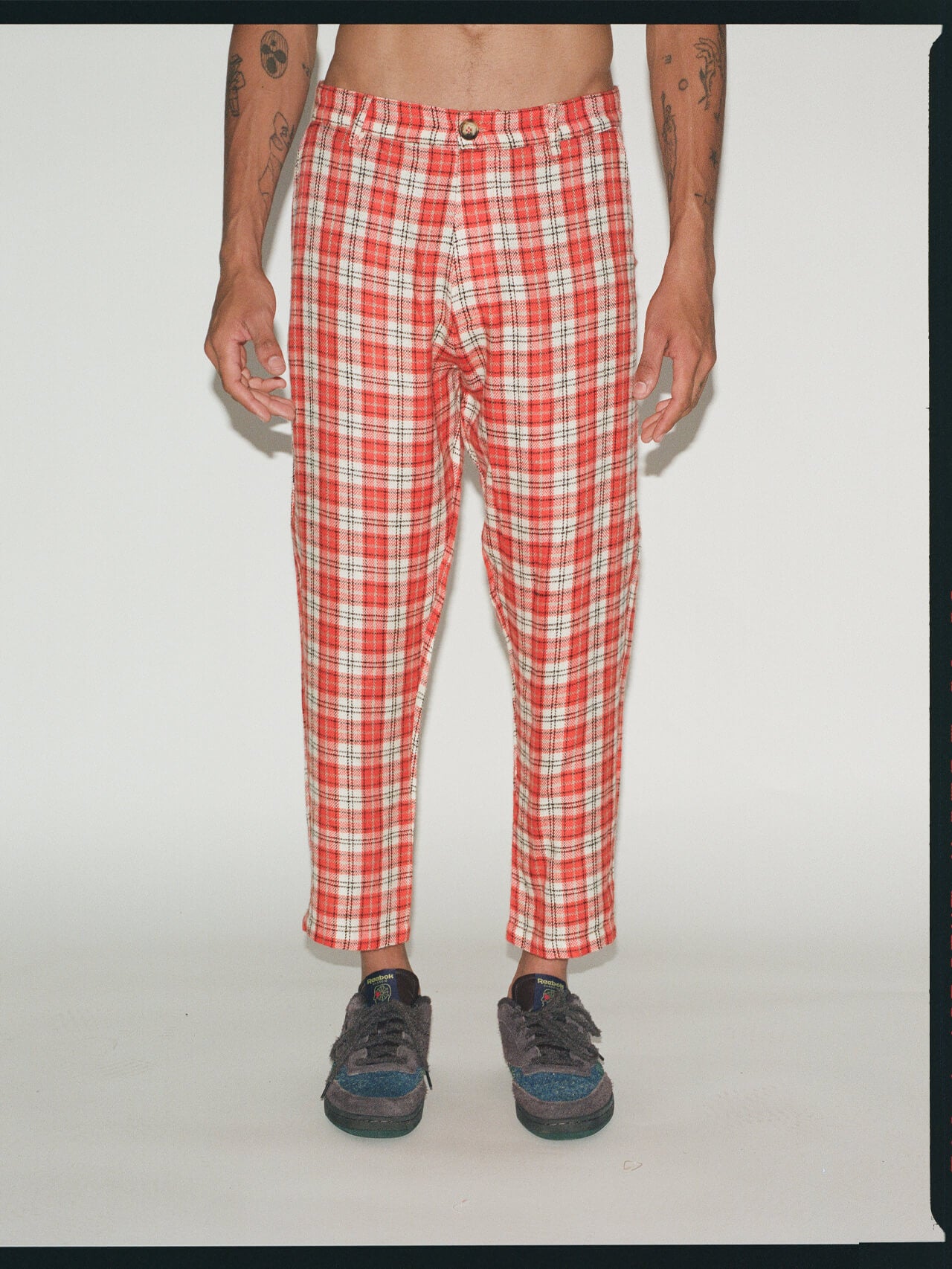 Plaid Ankle Cut Trousers - Red