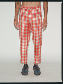 Plaid Ankle Cut Trousers - Red